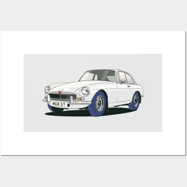 MGB GT Vintage Car in White Wall Art by Webazoot
